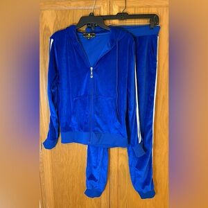 LEEHANTON Women's Velour Tracksuit Royal Blue W/ White Stripes Size Medium M